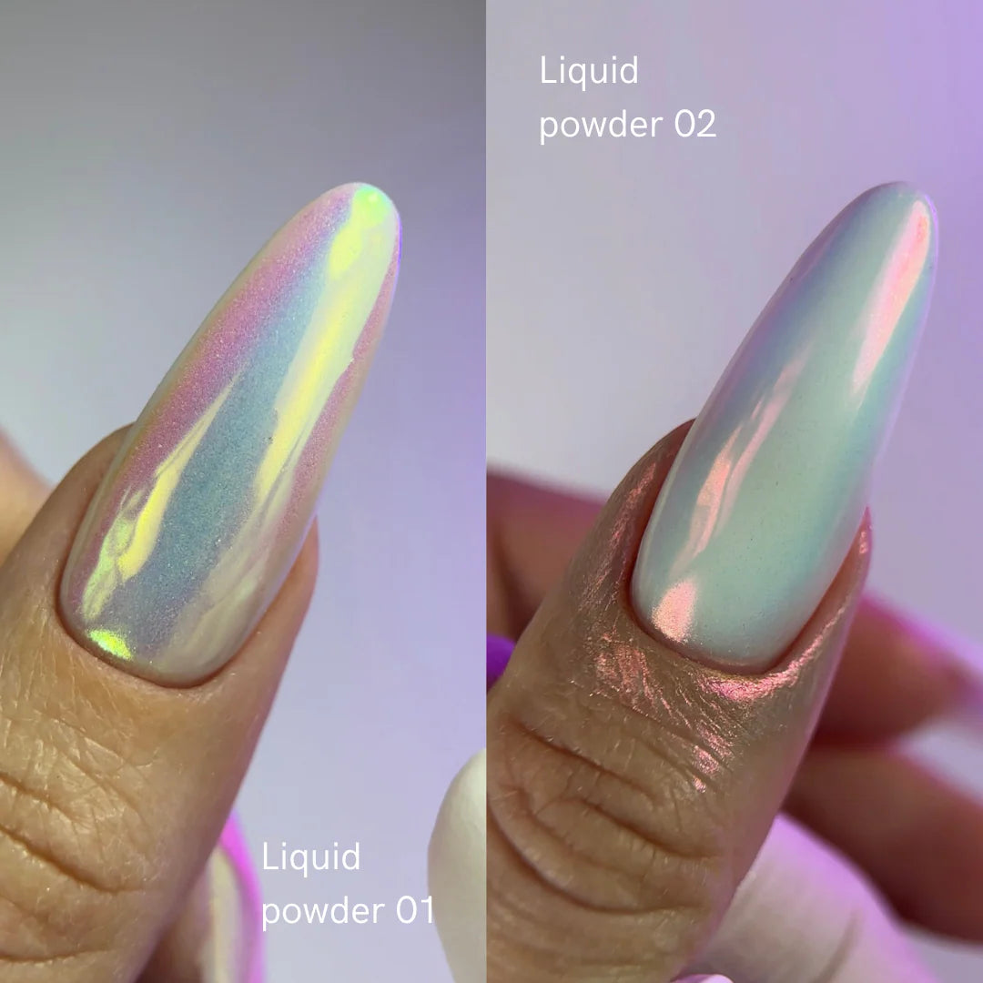 Liquid powder 02 — liquid rub with iridescence from green to red-pink for nails,