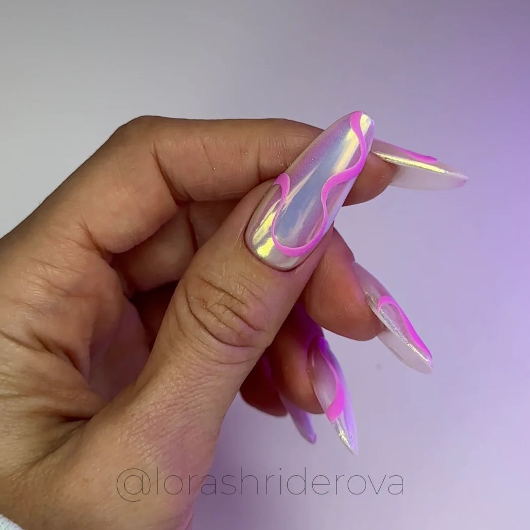 Liquid powder 02 — liquid rub with iridescence from green to red-pink for nails,